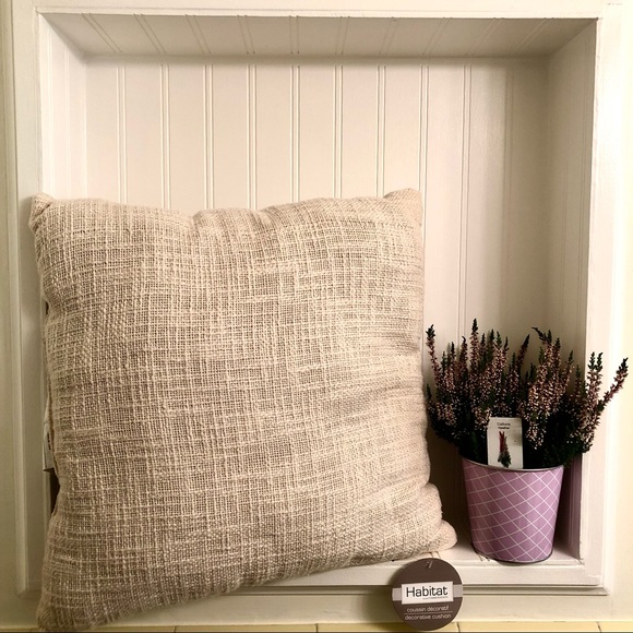 Soft Tan Textured Throw Pillow neutral accent pillow - Picture 1 of 10